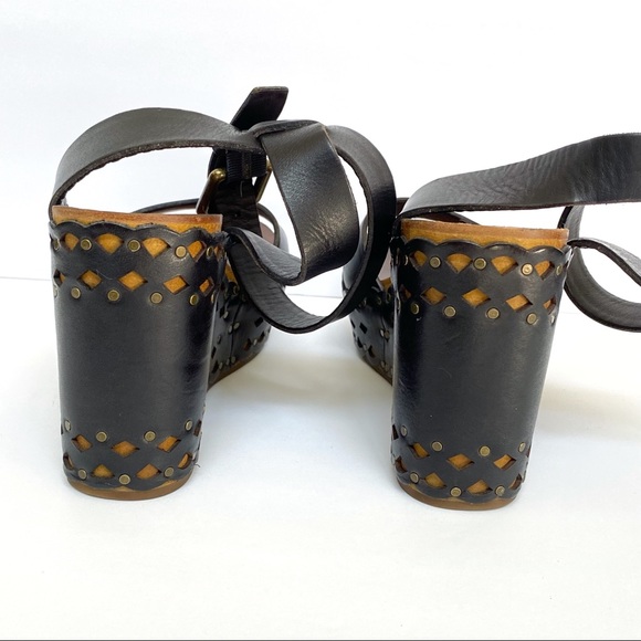 ASH Vanina black brown leather cut out design platform wedge open toe sandal - Picture 5 of 15